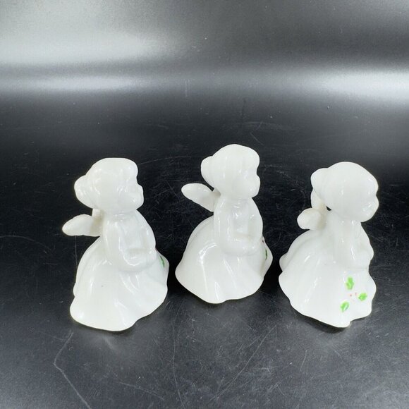 ENESCO Porcelain ANGEL Figurines CHRISTMAS Small Miniature Set 3 Holly Leafs VTG - Picture 12 of 12